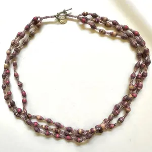 Beads for Life purple paper beaded triple strand necklace thumbnail 3