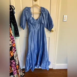 NWT Anthropologie HUTCH Twist Front Puff Sleeve Ruffle Hem Dress Sky Blue thumbnail 4