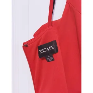 XScape Womens Asymmetrical Ruffle Midi Dress Size 4 Red Cocktail Wedding Guest Event thumbnail 6