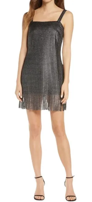 New Women’s Sho By Tadashi Shoji Metallic Textured Fringe Minidress Size 10 thumbnail 1