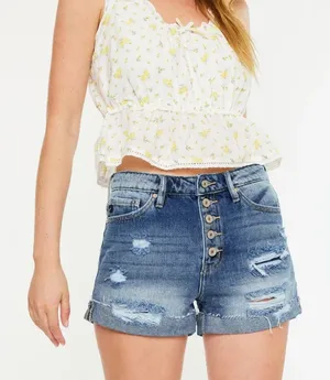 Kancan Jovana ultra‎ high rise distressed cuff button fly jean shorts size 27 thumbnail 1