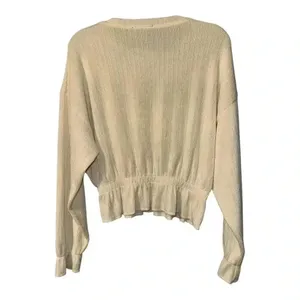 Zara‎ Cream Ribbed Peplum Sweater, Small thumbnail 2