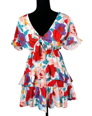 Petal + Pup Floral Tie Front Tiered Mini Dress Size 4 NEW with Tags thumbnail 7