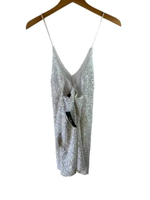 NWT Lulus White Sequin Mini Slip Dress Spaghetti Strap Party Size XXS thumbnail 4