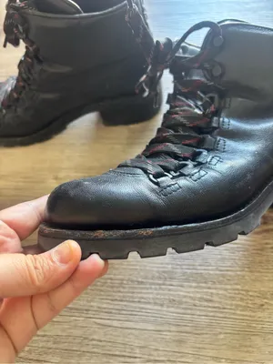 Frye Black Leather Lace-Up Hiker Boots with Red-Accented Laces thumbnail 4