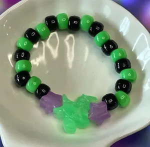 Green and Black Beaded Bracelet with Witches and Star thumbnail 1