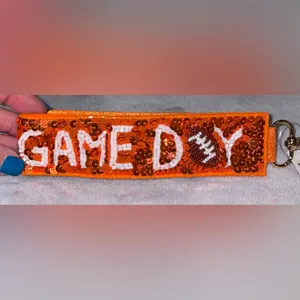 Vigla NWT Orange/White Game Day Football Seed Bead Sequin Keychain Wristlet thumbnail 4