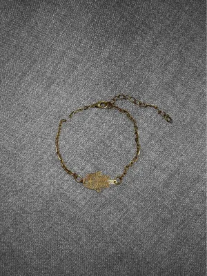 Gold Hamsa Hand Charm Chain Bracelet thumbnail 4