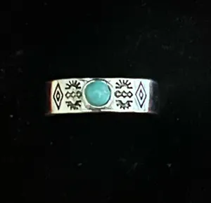 Women’s Stainless Steel Silver Aztec Faux Turquoise Embellished Ring Size 6 thumbnail 1