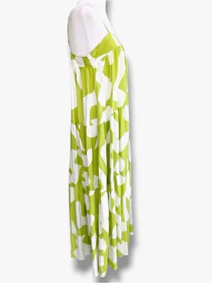 Anthropologie Abel the Label Bright Citron Abstract Tiered Maxi Dress EUC Size S thumbnail 4