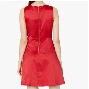 PARIS SUNDAY Red Sateen V Neck Dress Sleeveless Fit Flare Women’s Sz L Cocktail thumbnail 3