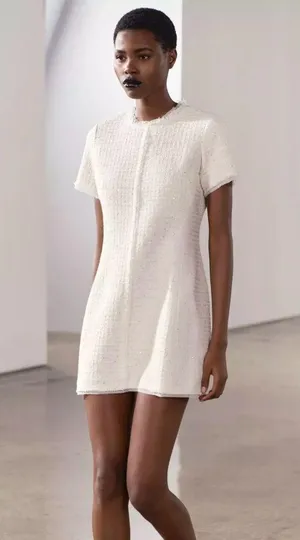 NWT❗️ZARA Elegant White Tweed Short Cutted Dress ZW Collection Mini Ivory Size M thumbnail 12