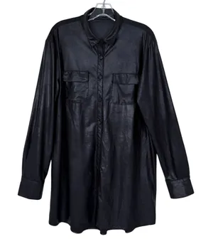 Naked Wardrobe Drip Black Faux Leather Oversized Long Sleeve Shirt Shacket Large thumbnail 1
