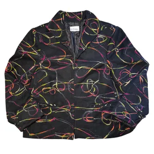 VTG 90s 3‎ Sisters Abstract Open Blazer 3D Stitching Embroidered Womens L USA thumbnail 1