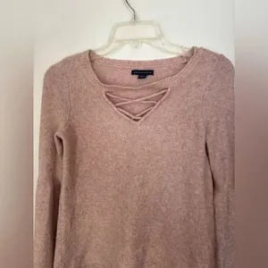 American Eagle Criss Cross Lace Up V Neck Sweater Pink Size M thumbnail 2