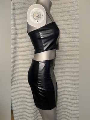 Forever 21 Black Faux Leather 2 Piece Set Corset Top + Mini Skirt S thumbnail 3