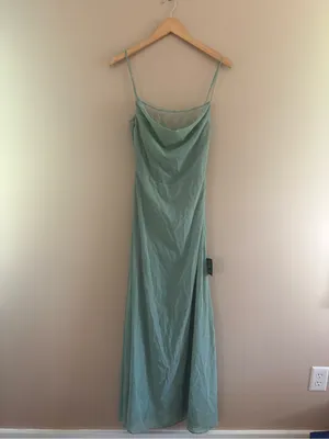 Lulus Eliora Sage Green Lace Cowl Neck Chiffon Maxi Dress Size Small NWT Formal thumbnail 4