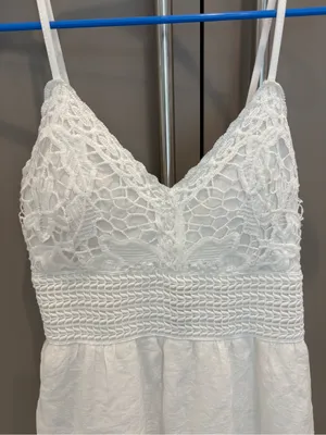 Derek Heart White Crochet Lace Tiered Maxi Dress Boho Beach Sundress - size M thumbnail 2
