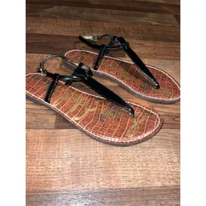 Sam Edelman Black T-Strap Sandals with Brown Croc Footbed 7.5 summer beach thumbnail 2