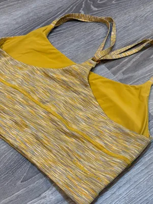 Outdoor Voices Yellow Sunset Flow Crop Top/Long Line Sports Bra Size Large thumbnail 3