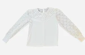 LOFT White Lace-Yoke Long Sleeve Top thumbnail 1