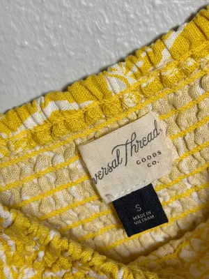 Universal Thread Women‎ Yellow Floral Smocked Puff Sleeve Crop Top Tropical S thumbnail 5
