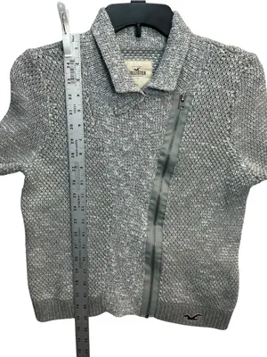 Hollister Women’s Small Gray Asymmetrical Zip Rabbit Hair Knit Cardigan Y2K thumbnail 5