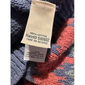 L.L. Bean Fair Isle Sweater Large Blue Cotton Mock‎ Neck Nordic Cottagecore thumbnail 8