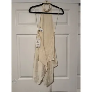 Zara Woman ZW Collection Halter Open Back Top Festival Flowy Satin Ivory thumbnail 4