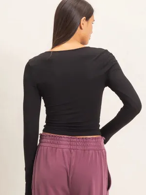 NEW Double Zero Black Scoop Neck Long Sleeve Top – Large thumbnail 5