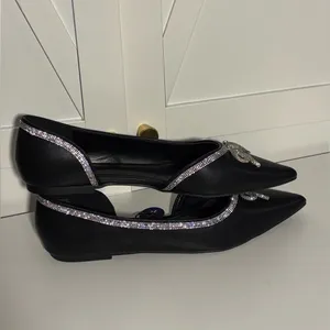 Apt 9 Emmalyn Black cutout pointy retro silver rope bow ballerina flats shoes thumbnail 5