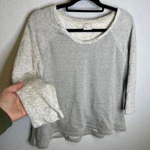 Postmark Gray Shimmer Waffle Knit Lace Trim Raglan Top Womens XL 3/4‎ Sleeve thumbnail 1