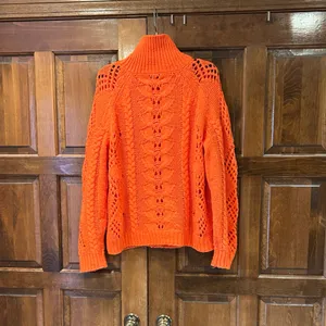 Sundance Women's Winter Tryst Open Cable Knit Cardigan Sweater Orange Large‎ thumbnail 5