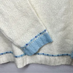 Quacker Factory Snowflake Sweater L Off White Cream Blue Sequins Winter Holiday thumbnail 3