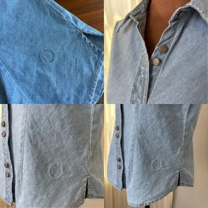 90s Vintage Bill Blass Denim Top M Button Front Western Cottage Coastal Grandma thumbnail 8