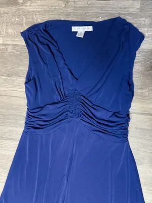 AA Studio Navy Blue Purple Undertone Ruched Midi Dress Size 10 thumbnail 4