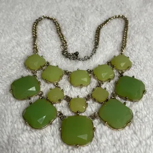 Women’s Large Faceted Green Acrylic Statement Bib Necklace Gold-tone 20” thumbnail 1
