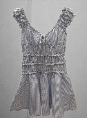 SHEIN Light Blue & White Striped‎ Ruffle Dress thumbnail 1