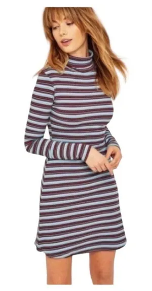 Urban Outfitters BDG Kaylyn Turtleneck‎ Y2K Ribbed Gray Stripe Mini Dress Large thumbnail 1