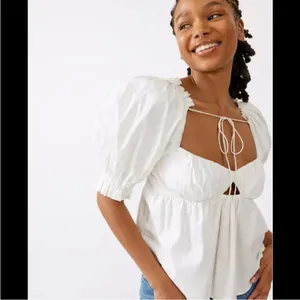 For Love & Lemons Sierra Puff Sleeve Top Open Back Statement Sleeve White XS NWT thumbnail 3