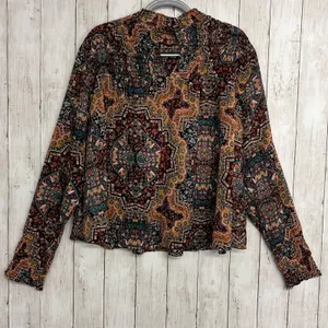 Wrangler Retro Smocked Western Print Lightweight Flowy Blouse Size XL thumbnail 3