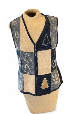 Vintage Northcrest Embroidered Grannycore Zip up Sweater Vest Small Blue‎ thumbnail 1