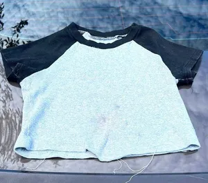 The Great Extra small black thermal oil stained up crop top thumbnail 1