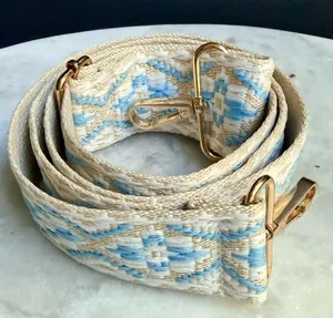 “Dancing Diamonds” Blue & Taupe Embroidered Handbag Strap thumbnail 1