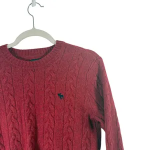 Abercrombie Wool Cable Knit‎ Sweater Red Crew Neck Pullover Y2K Womens Large thumbnail 3