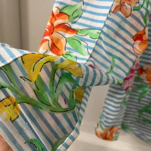 IBKÜL Sun Shirt Medium Blue Floral Striped Nylon 1/4 Zip Golf Mock Neck Top thumbnail 3