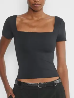 ARITZIA BABATON Original Contour Square Neck‎ Tee in Grey Cropped Short Sleeve S thumbnail 1