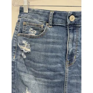 American Eagle Super Stretch Denim Mini Skirt Sz 6 Classic Wash Distressed Boho thumbnail 3