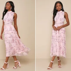LULU's Floral Romantic Sexy Flowy Prom Wedding Chic Resort Midi Dress NWOT thumbnail 3