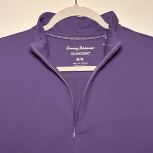Tommy Bahama IslandZone Purple Short Sleeve Mock Neck Zip Golf Polo Shirt Medium thumbnail 8